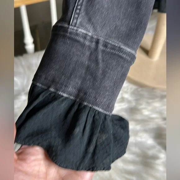 Free People Black Gray Denim Jacket Size Medium Las Vegas Embellished Unique - Picture 5 of 8